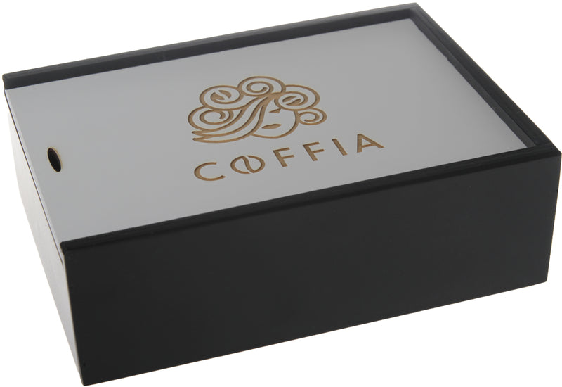 Wooden box for coffee black and white for one 250g package